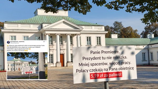 Tusk znów kręci filmy pod Belwederem. Teraz czeka tam na niego wymowna tablica