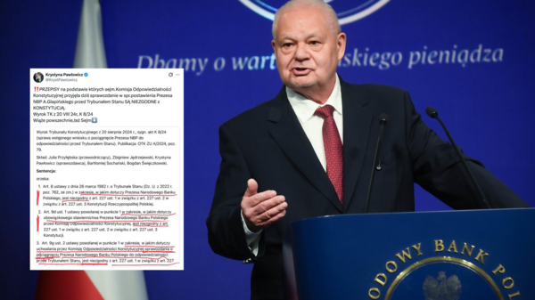 Prezes NBP przed Trybunałem Stanu? Pawłowicz wskazuje na wyrok TK