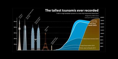 skala wielkości fali mega tsunami na Alasce