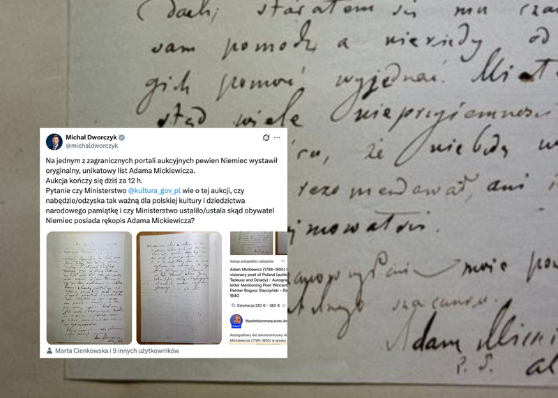 List Adama Mickiewicza na zagranicznej aukcji