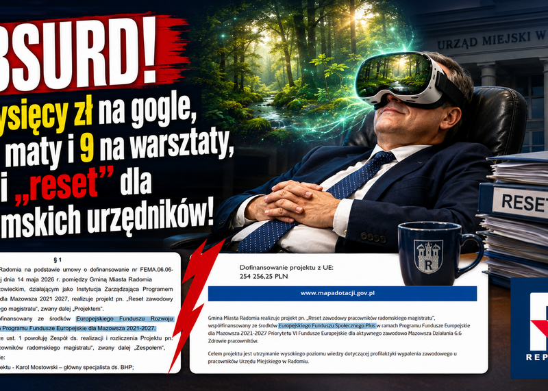 Absurd, 58 tysięcy zł na gogle, 6 na maty i 9 na warsztaty, czyli reset dla radomskich urzędników!