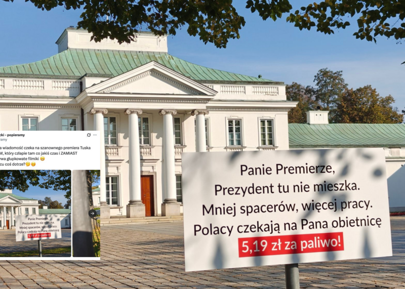 Tusk znów kręci filmy pod Belwederem. Teraz czeka tam na niego wymowna tablica