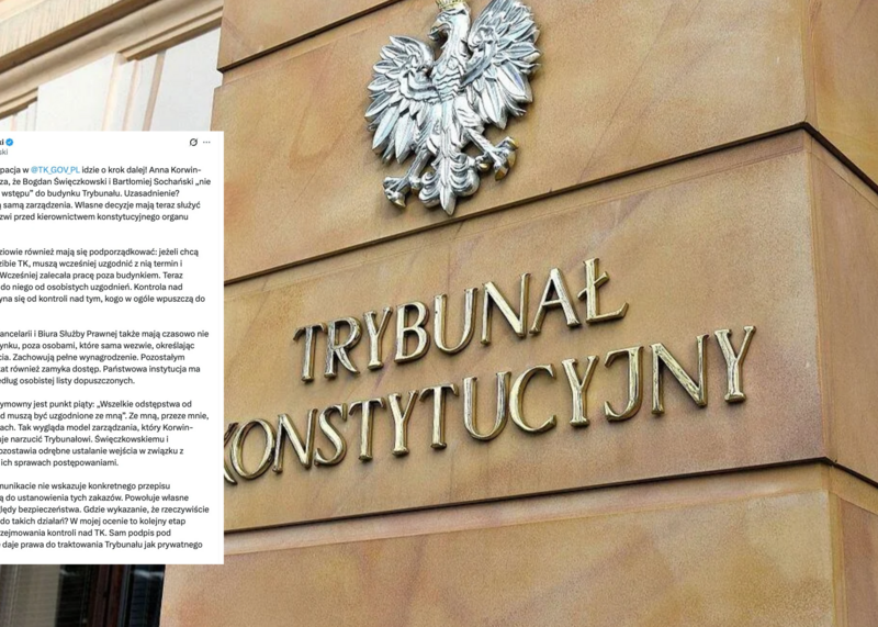 Skandal! Anna Korwin-Piotrowska bezprawnie ogłosiła, że prezes Bogdan Święczkowski i wiceprezes Bartłomiej Sochański „nie są uprawnieni do wstępu” do budynku Trybunału