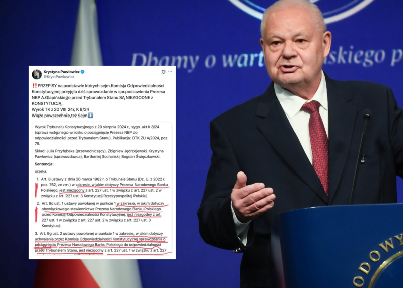 Prezes NBP przed Trybunałem Stanu? Pawłowicz wskazuje na wyrok TK